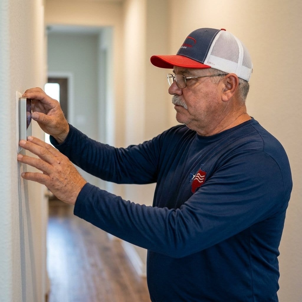 Lexany's technician installing a wall thermostat in a Forney, TX home