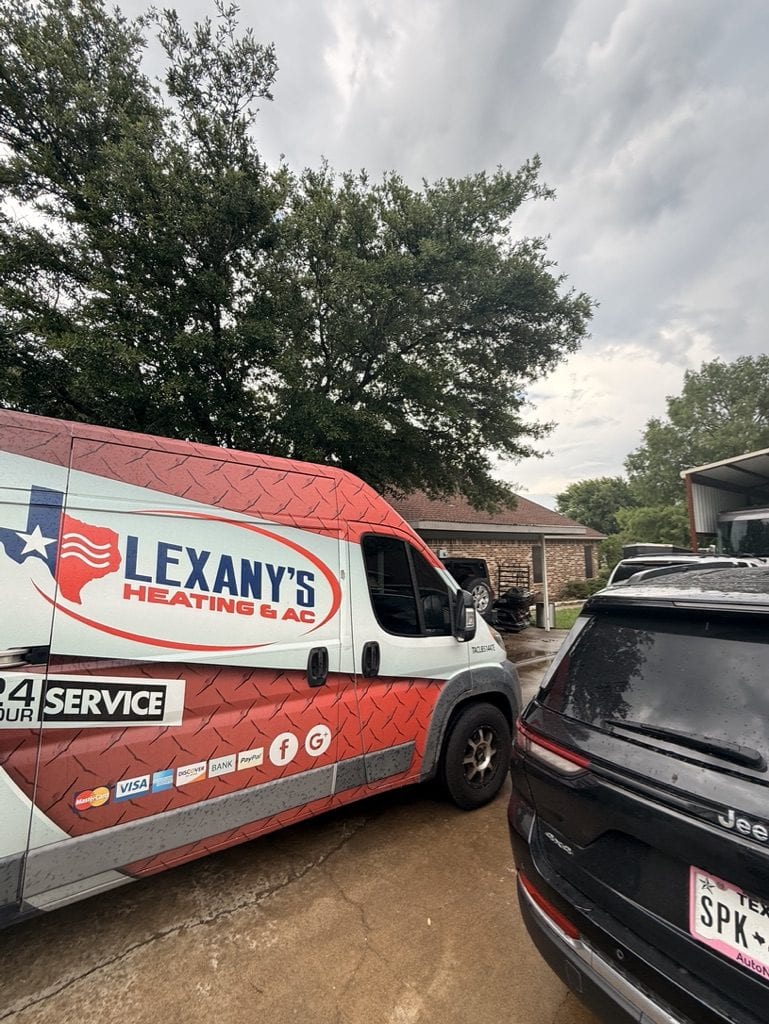A Lexany's service van parked at a customer's home in the Forney, TX area