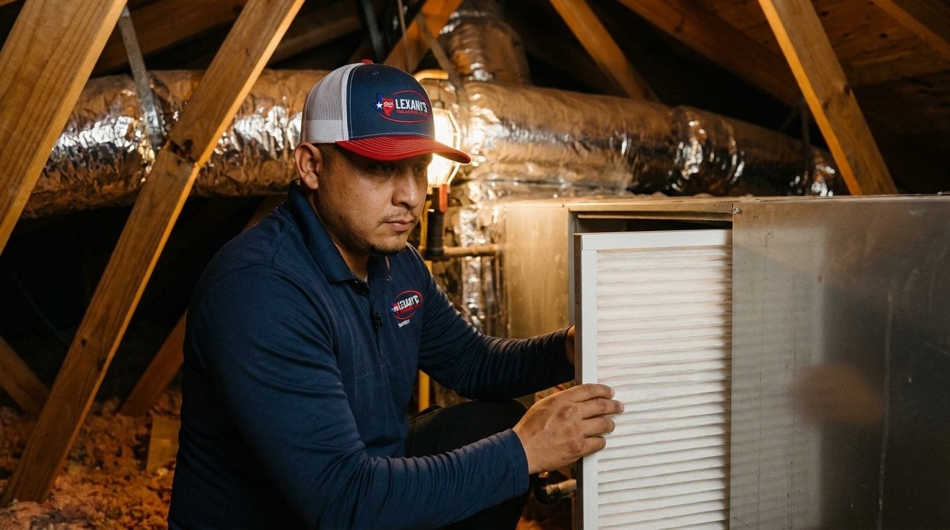 A home air filter being replaced to restore airflow